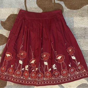 Antonio Melani Havana Nights Embroidered Pleated A-line Skirt Deep Currant Red
